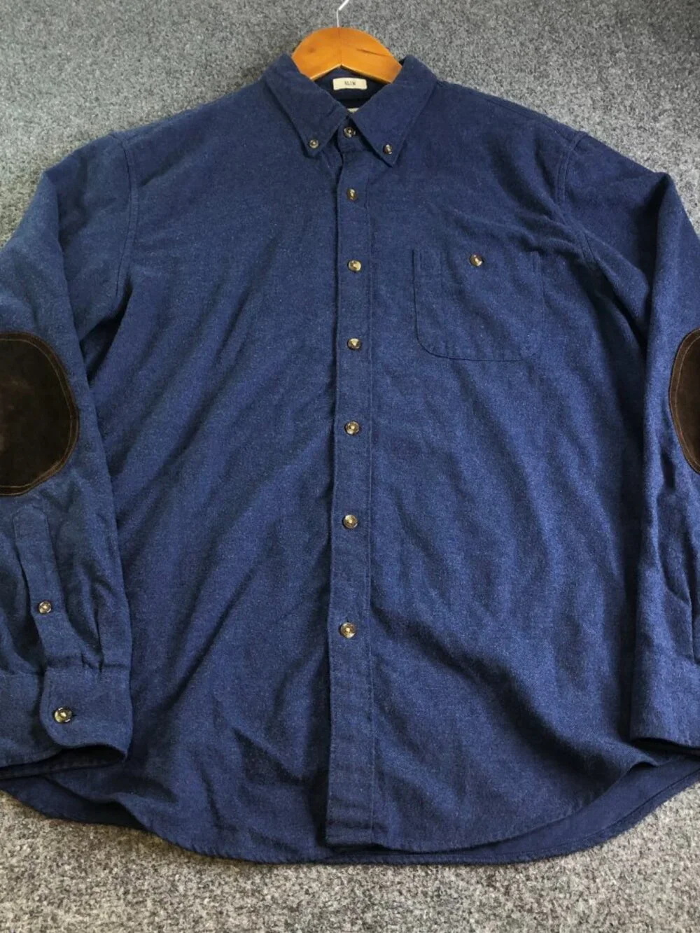 J.Crew Shirt Mens Large Blue Cotton Button Down Elbow Patch Long Sleeve Slim